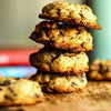 New York Chocolate Chip Walnut Cookies on a wooden board